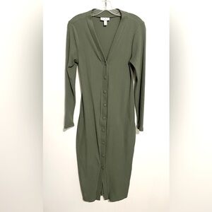 Isabel Maternity Olive Army Green Ribbed Button Front Midi Dress. Size Medium